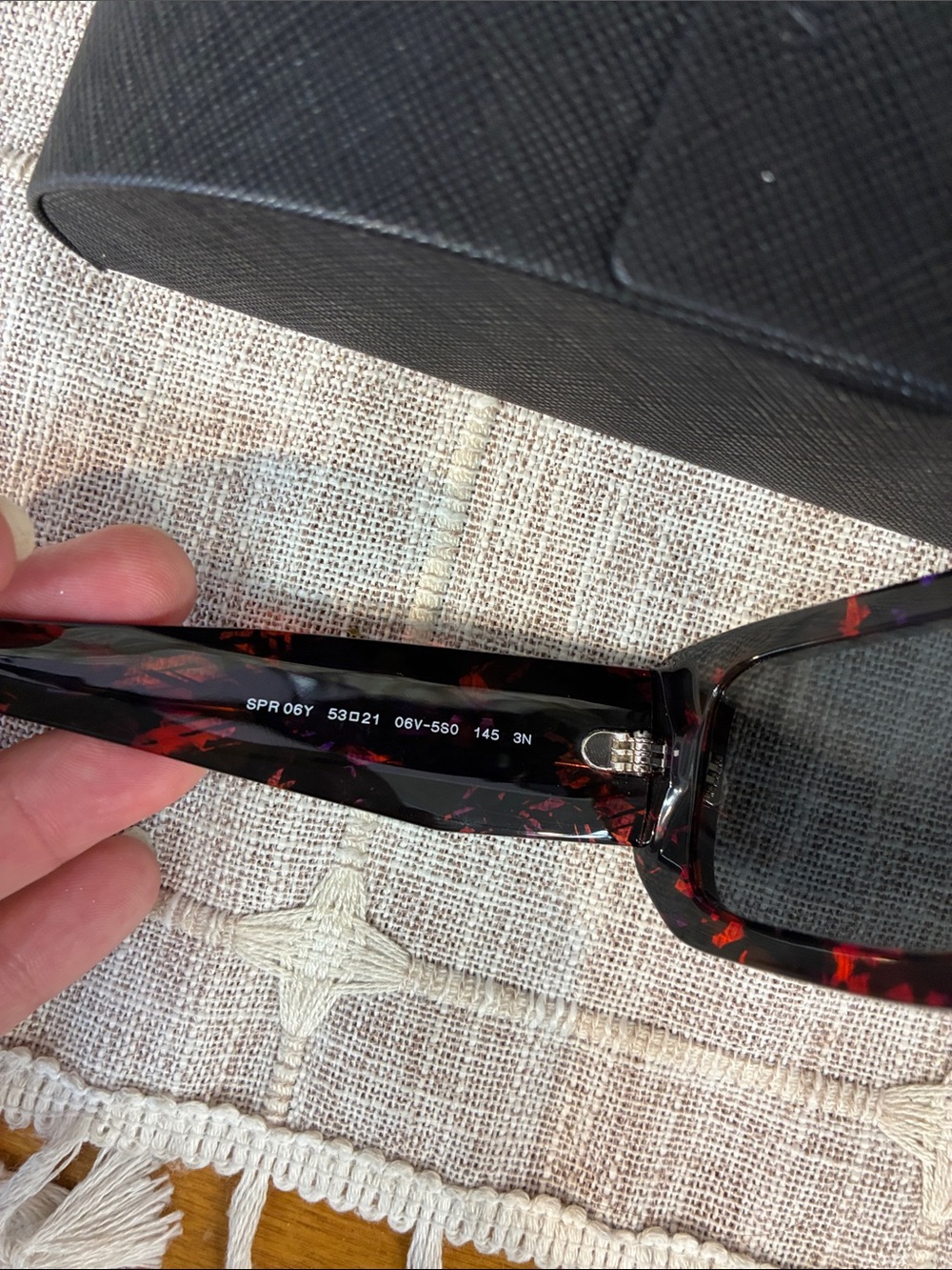 Authentic Prada SPR 06YS Rectangular Tortoiseshell Sunglasses - Black and Brown - Picture 5 of 8
